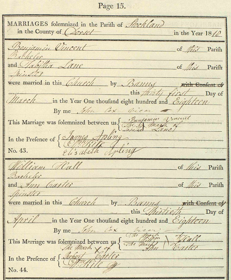 William and Ann Carter's marriage record